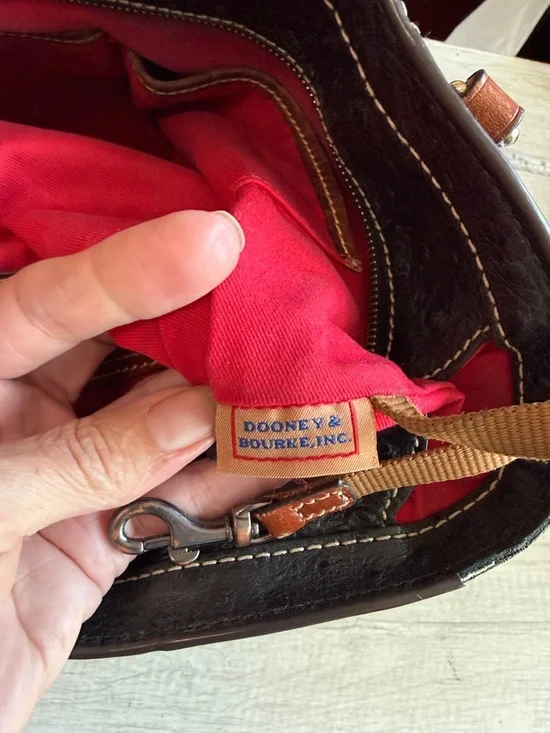 Dooney & Bourke Lexington Black Ostrich Style Leather Brown Trim Tote Bag - Picture 9 of 13